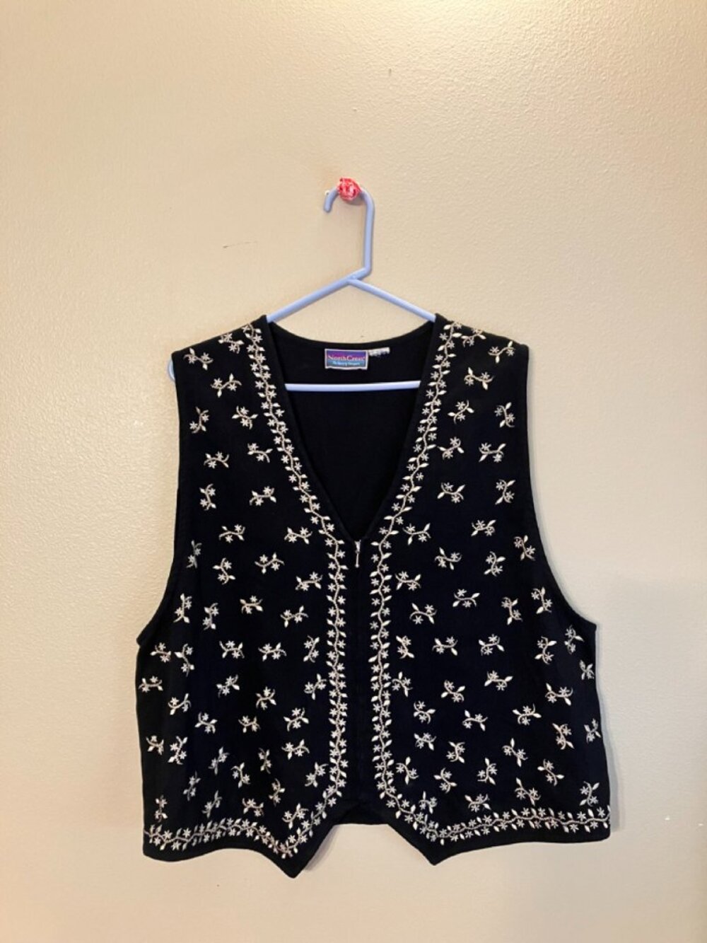North Crest Women Vintage Black Floral Embroidered Vest